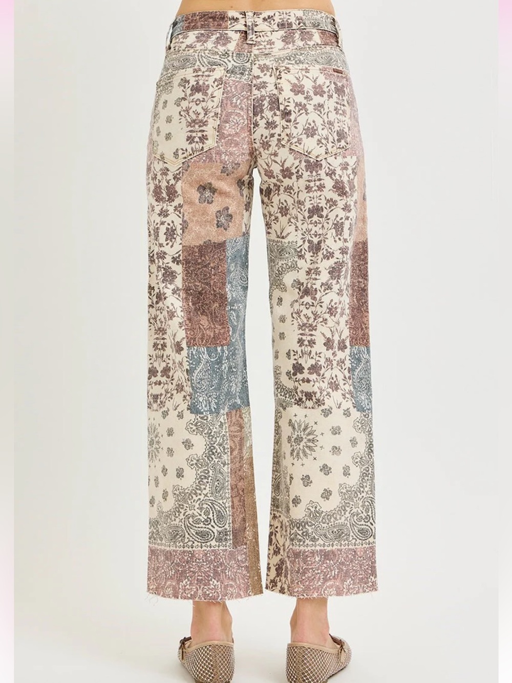 NWT! Risen Ankle Wide Leg Patchwork Pants - Picture 2 of 6